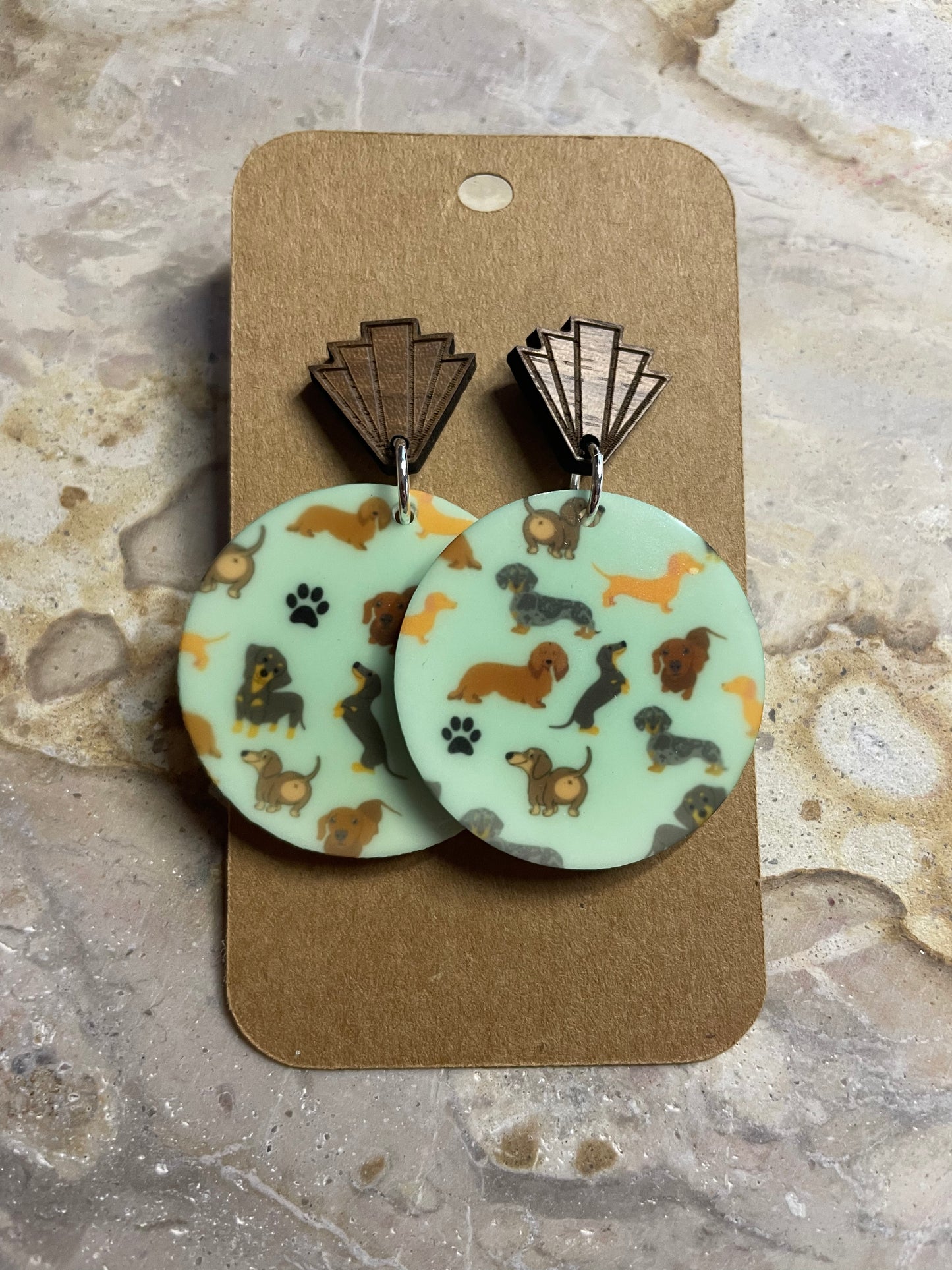 Printed Snag Dog Stud Dangles