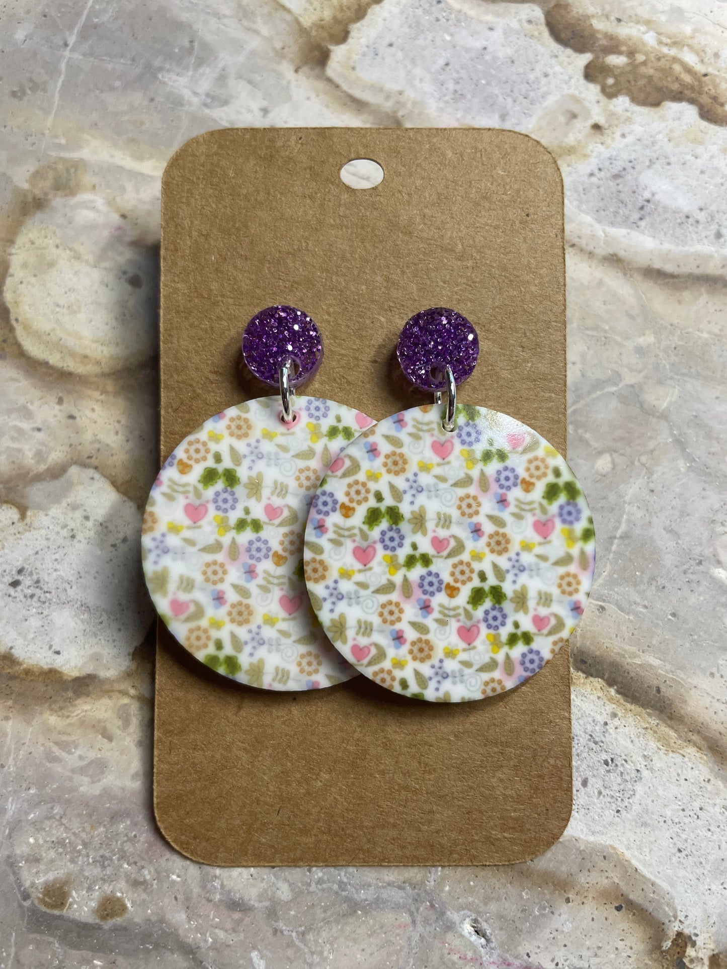 Printed Small Flower Stud Dangles