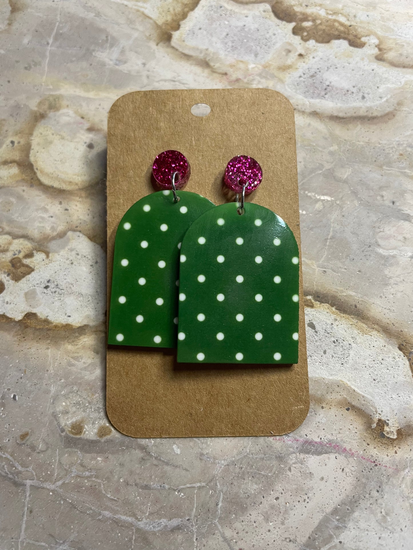 Printed Green with White Dots Stud Dangles