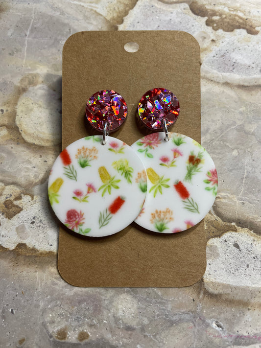 Printed Native Flowers Stud Dangles