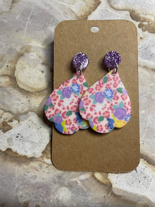 Printed Flower Stud Dangles