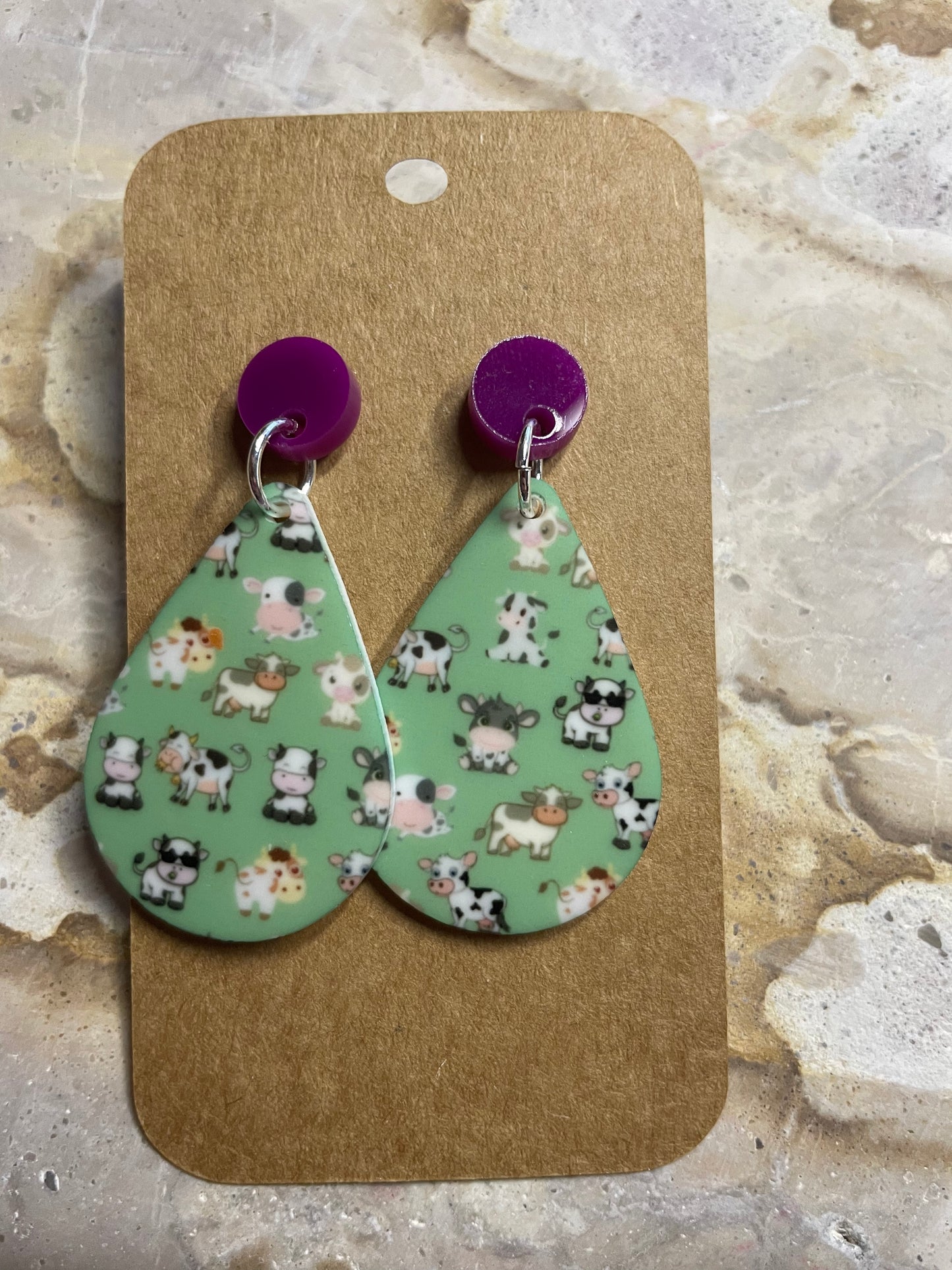 Printed Cows Stud Dangles