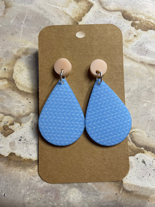 Printed Blue and White Stud Dangles