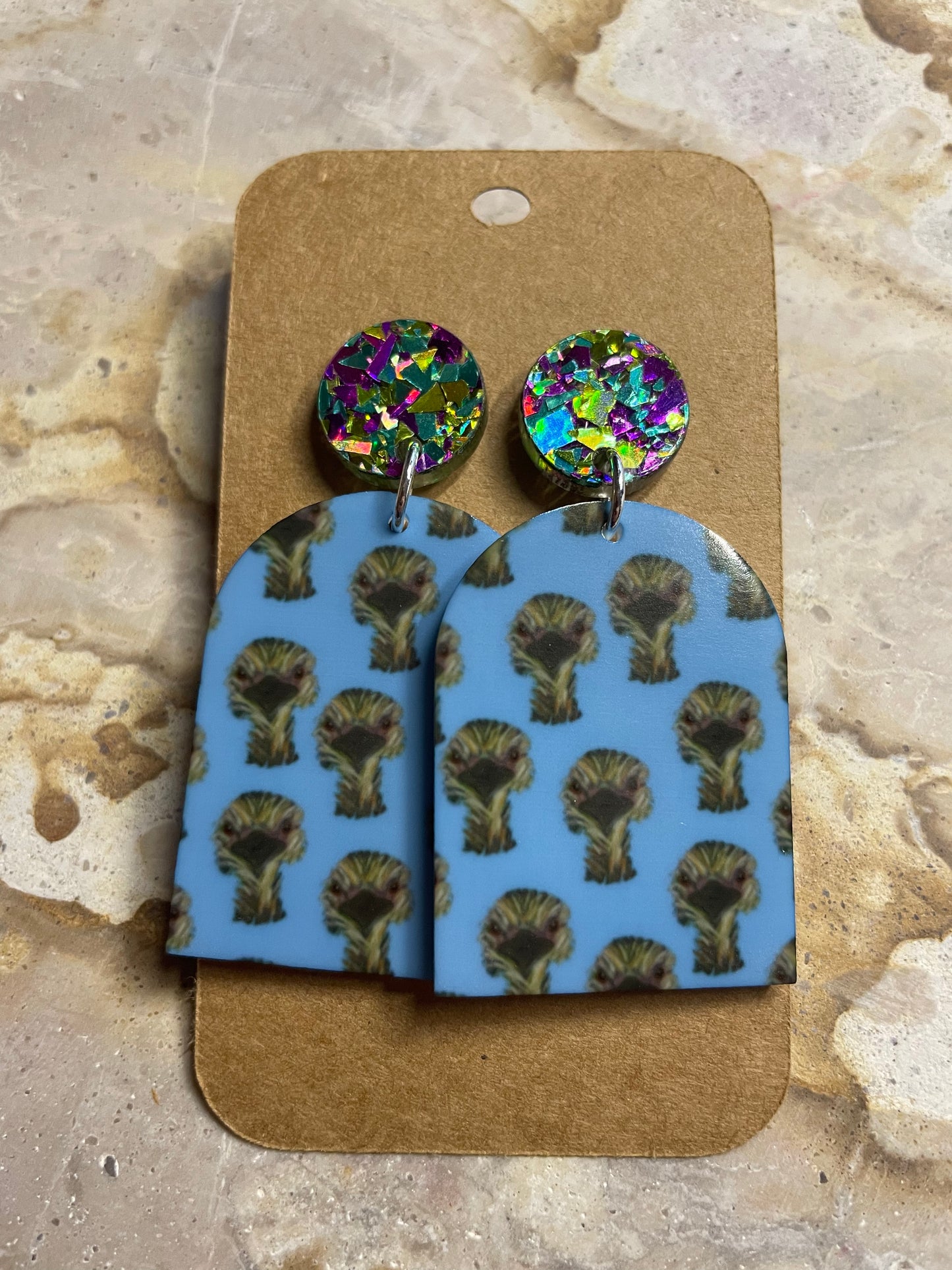 Printed Emu Stud Dangles