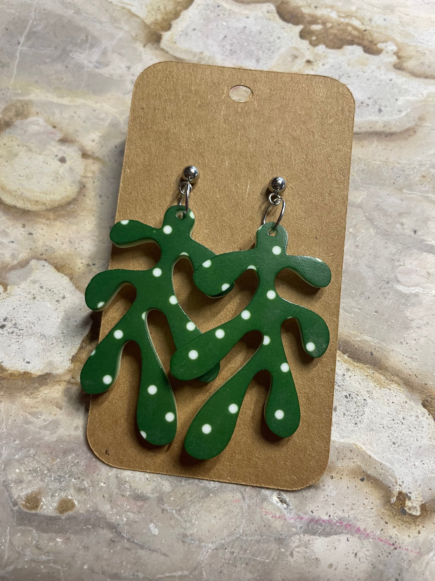 Printed Green with White Dots Stud Dangles