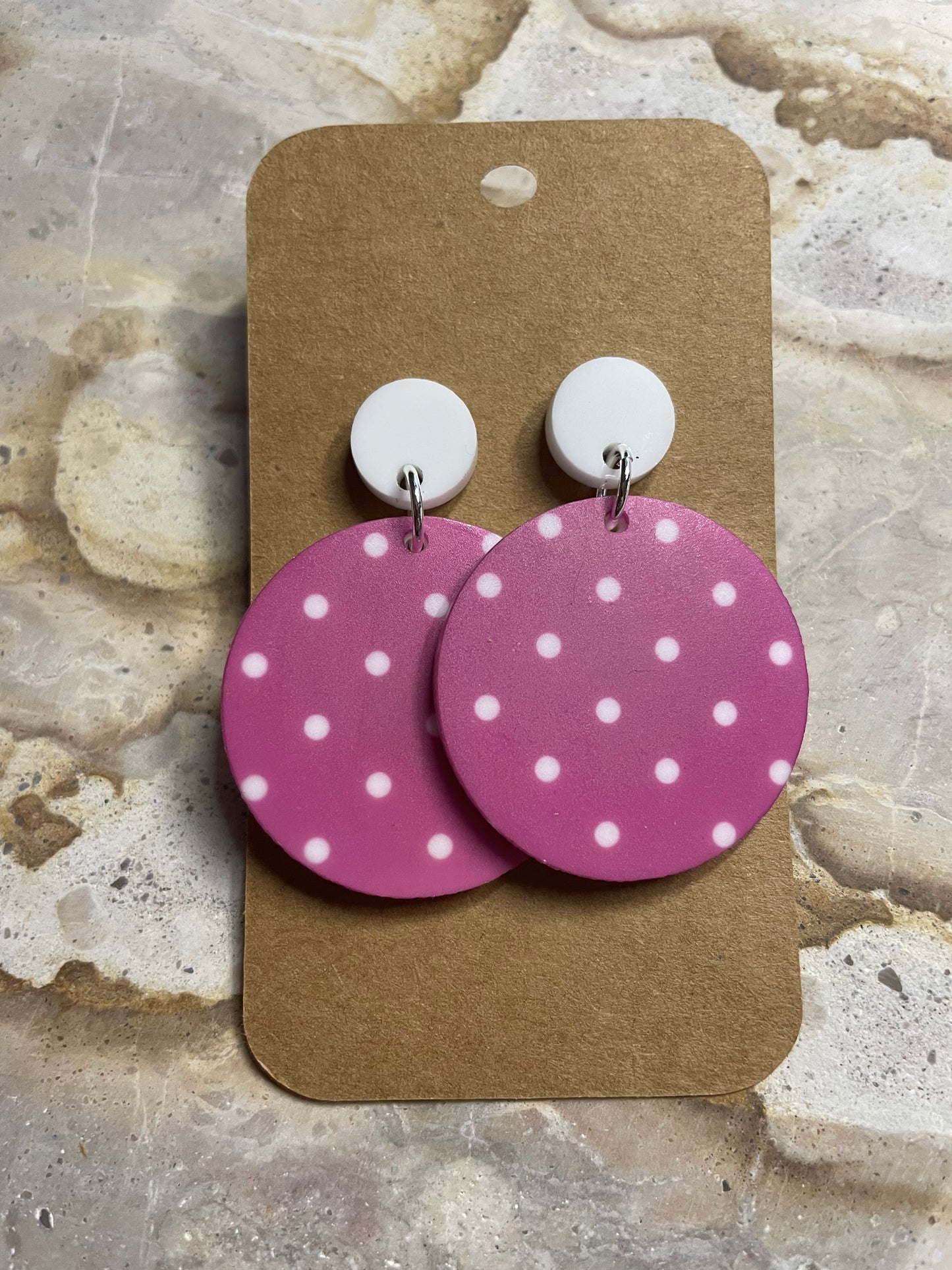 Printed Pink with White dots Stud Dangles