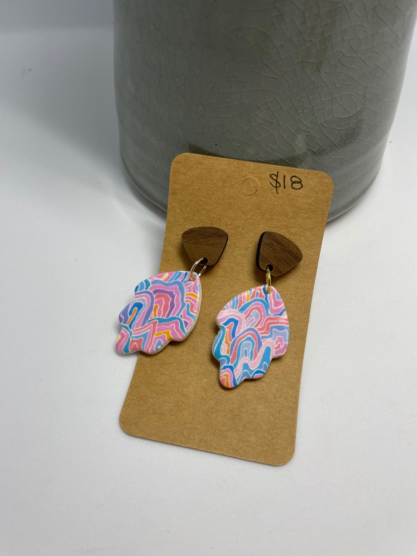 Polymer and wood earrings